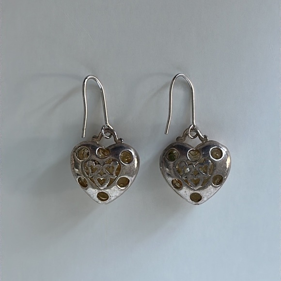 Silver Heart Earrings with Rhinestones - Picture 3 of 4